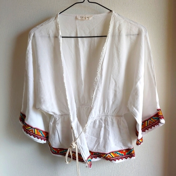 Sweaters - Front-tie kimono jacket/cover